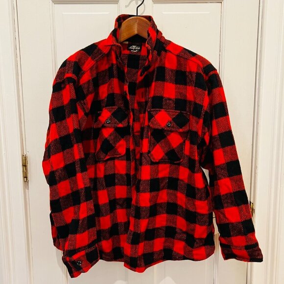 VTG Men's KING KOLE 100% Wool RED BLACK BUFFALO PLAID Button Long Sleeve Shirt L - Picture 11 of 16